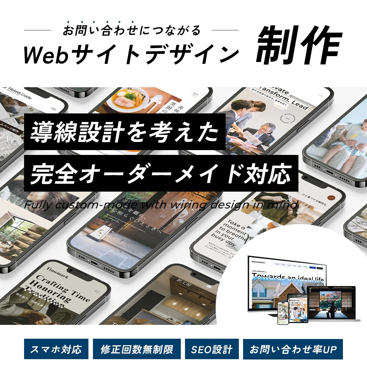 お問い合わせに繋がるWebサイトデザイン制作します スマホ対応！導線設計・SEOを意識した設計で成果を目指します イメージ1