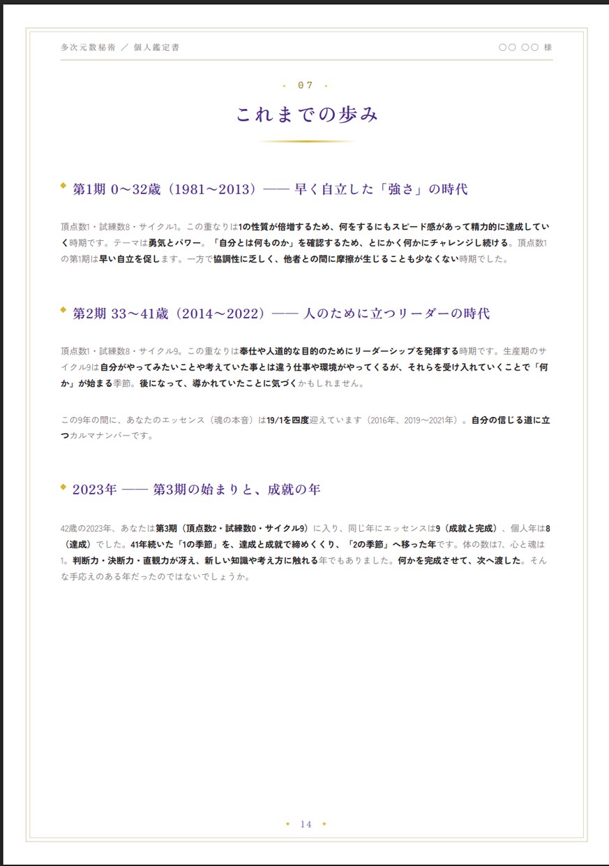 2万文字｜20年分年表＋数秘鑑定書をお届けします 能力・使命・仕事・お金・周りから見た姿・苦手の補い方が分かる イメージ7