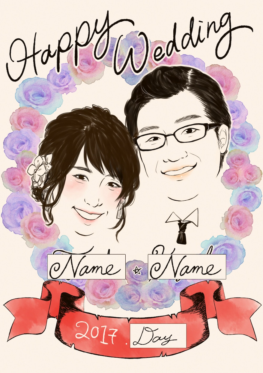レトロでおしゃれな似顔絵描きます 結婚式のウェルカムボード、似顔絵プレゼント等お探しの方 イメージ3