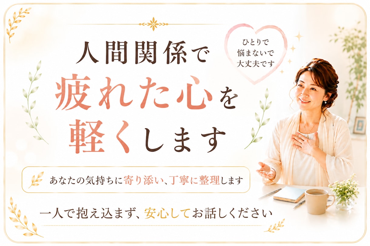 人間関係で疲れた心を整理します 親や家族、職場との人間関係で「いい人」に疲れた人へ イメージ1