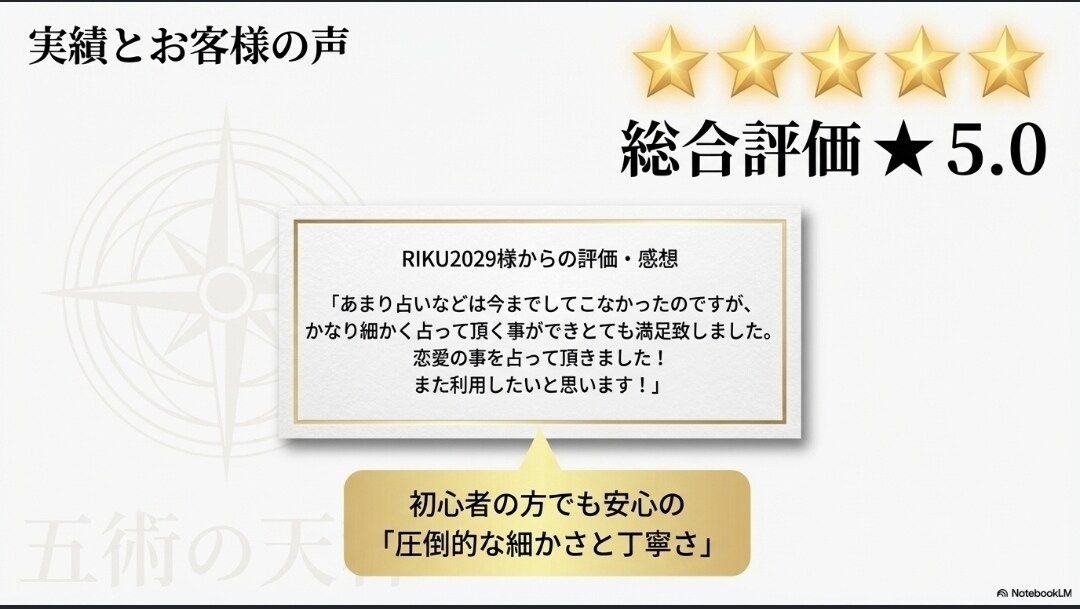 悩みを抱えるあなたに、運命の指針を提供します 5つの占術で運命を多角的に解析し、的確かつ具体的な占いを提供 イメージ5