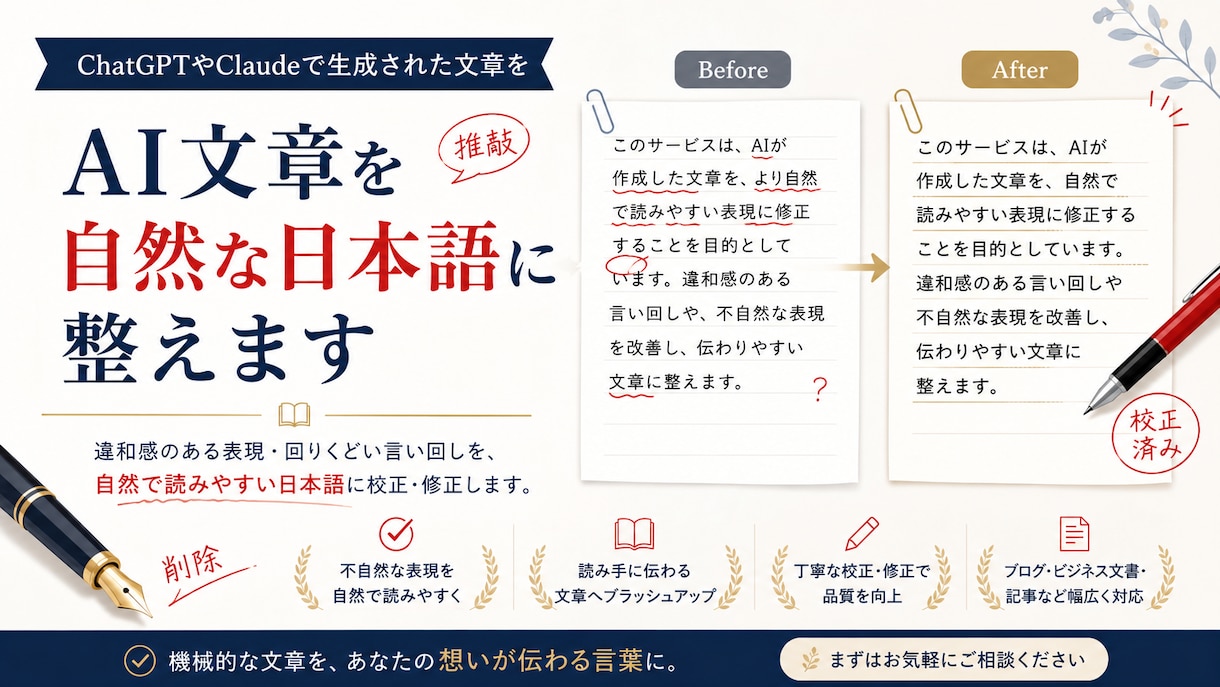 AIで書いた文章を自然な日本語に整えます 総販売5件｜本人確認済｜AIっぽさを消し自然な文章に イメージ1