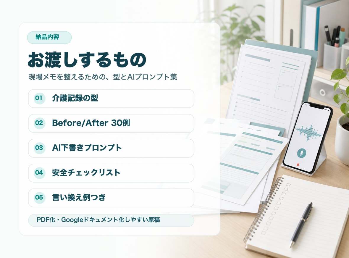 介護記録・申し送りの型と例文集を渡します 一言メモを伝わりやすい報告文へ イメージ2