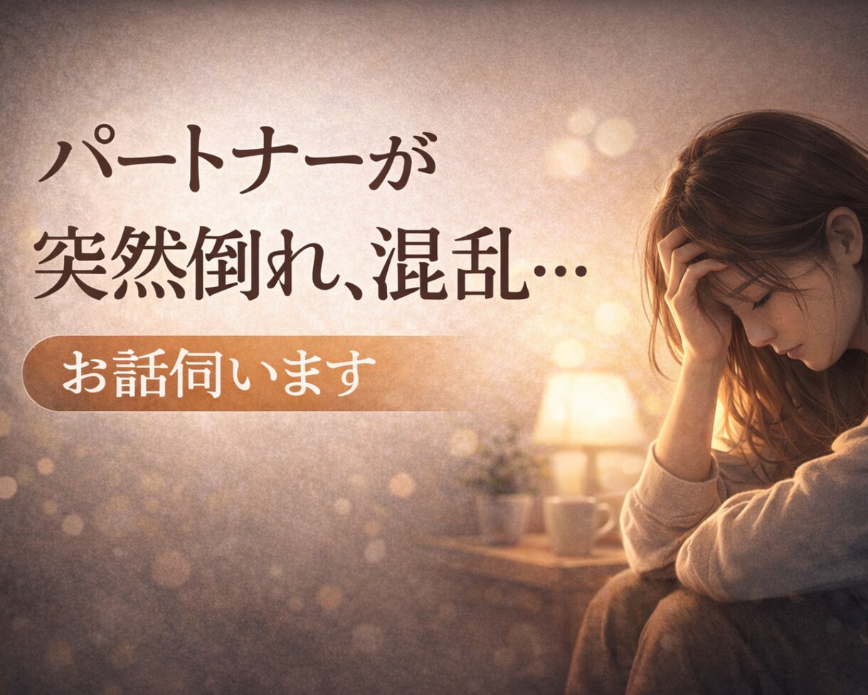 突然パートナーが倒れたあなたの不安をお聞きします パートナーが病気や事故で倒れ、混乱した気持ちをお話ください イメージ1