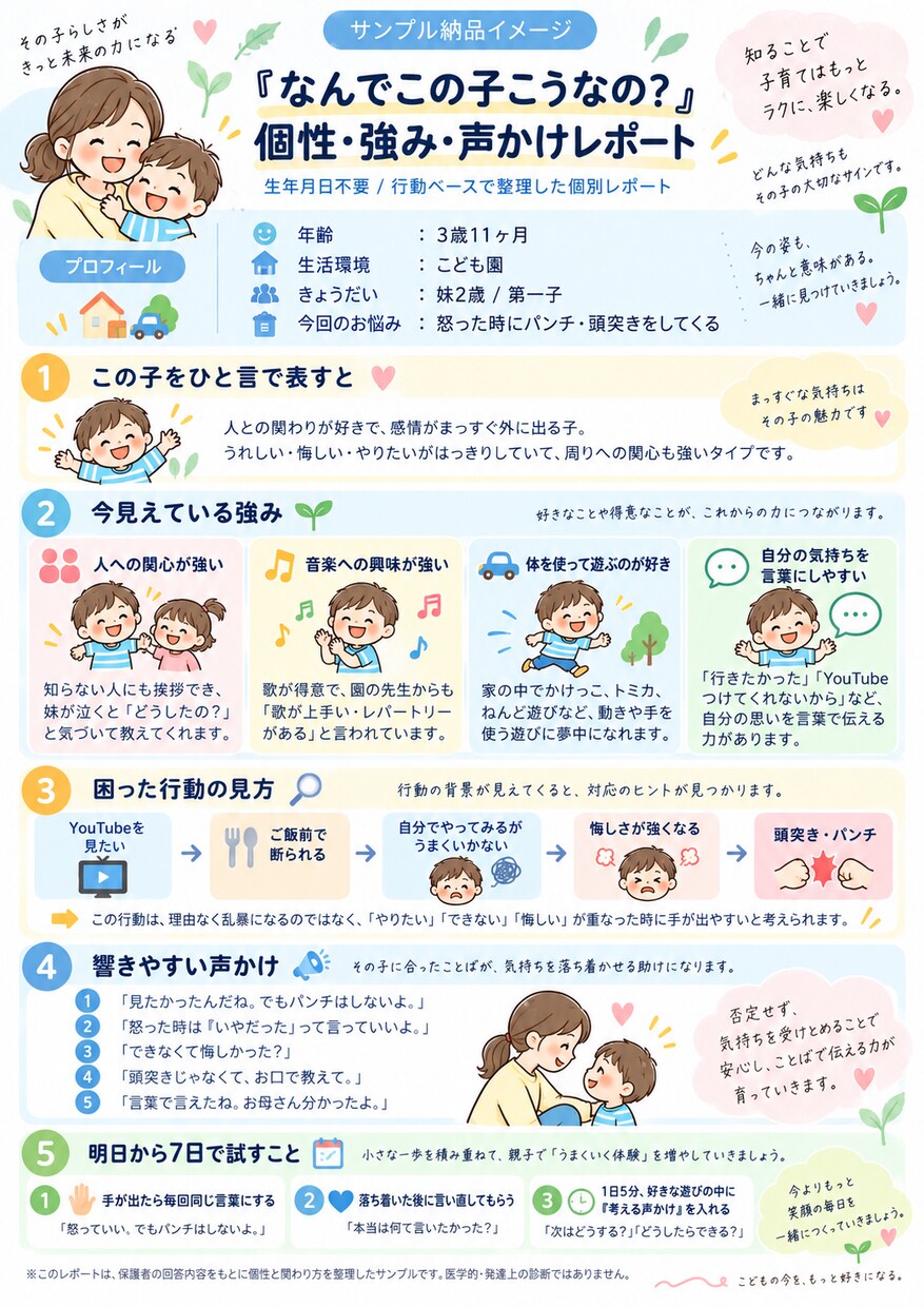 なんでこの子こうなの？」を行動20問から整理します 生年月日不要！行動から個性と声かけを見える化 イメージ3