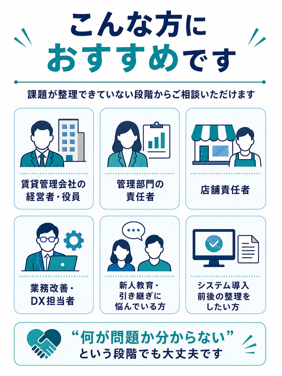 賃貸管理業務のムダ・属人化を30分で整理します 二重入力・手作業・担当者依存を一緒に洗い出します イメージ8