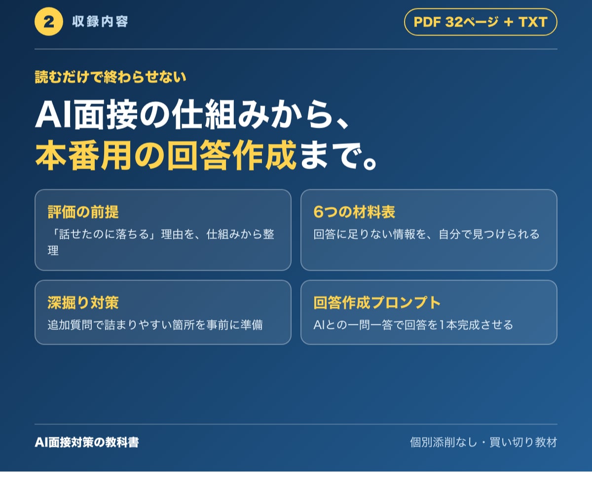 AI面接で伝わる回答の作り方と攻略法を教えます 本質から分かるAI面接対策の教科書【回答作成プロンプト付き】 イメージ2