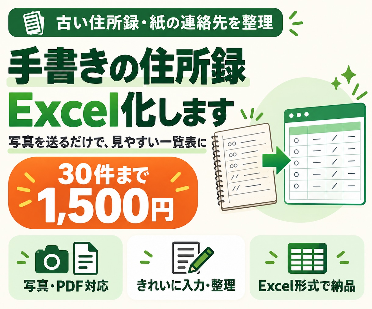 手書きの住所録をExcelデータに整えます 面倒な住所入力をまとめてお任せください イメージ1