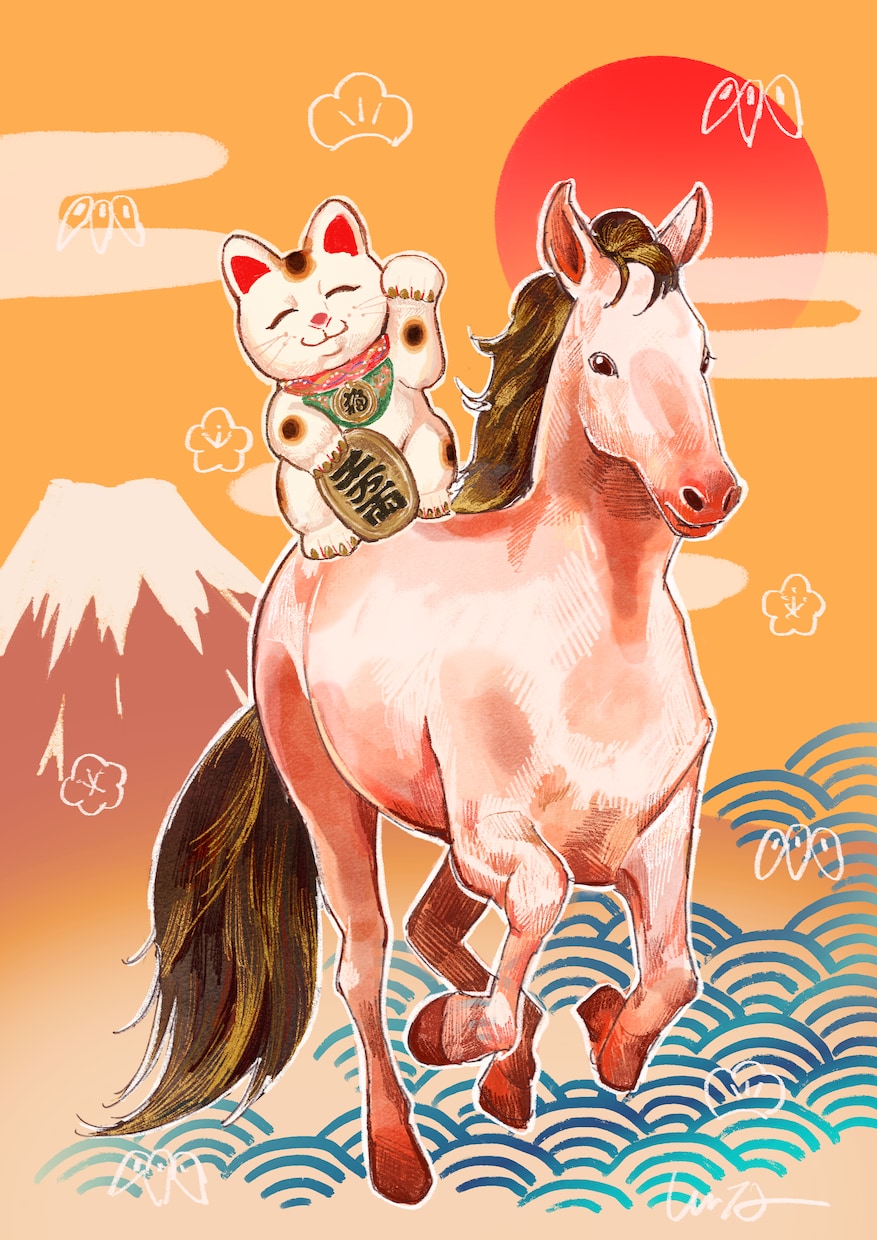 やさしく縁起のいい、和モチーフイラストを描きます ご家族のペットを主役にした和風モチーフのイラストも可能です イメージ1