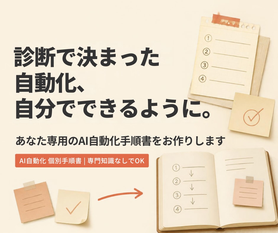 あなた専用のAI自動化手順書を作ります 迷わず設定できる個別手順をPDFでお届け イメージ1
