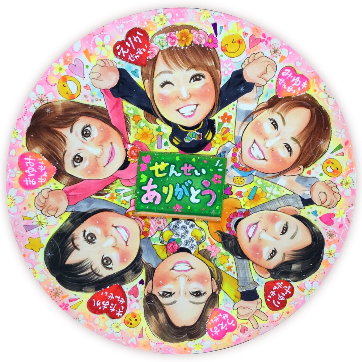 円形の似顔絵/全て額付き！やさしいタッチで描ます 心を込めて円形の似顔絵をお描きします。 イメージ5