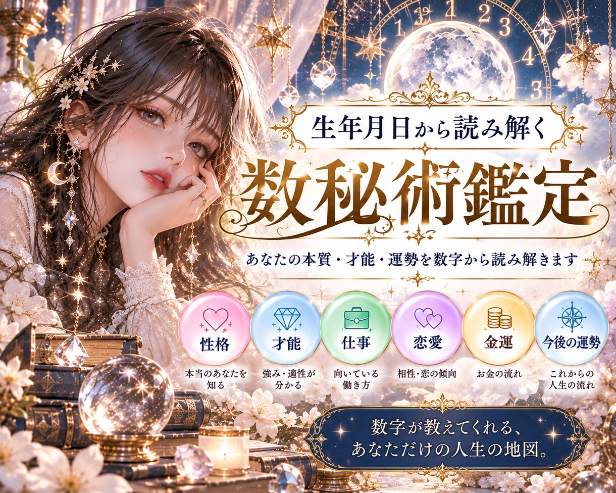 生年月日から数秘術で鑑定します あなたの個性と才能を数字から読み解きます イメージ1