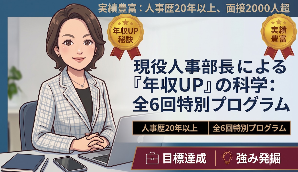 全6回！現役人事部長が年収UPの秘訣教えます 人事歴20年以上・面接2000人超のプロがあなたの強みを発掘 イメージ1