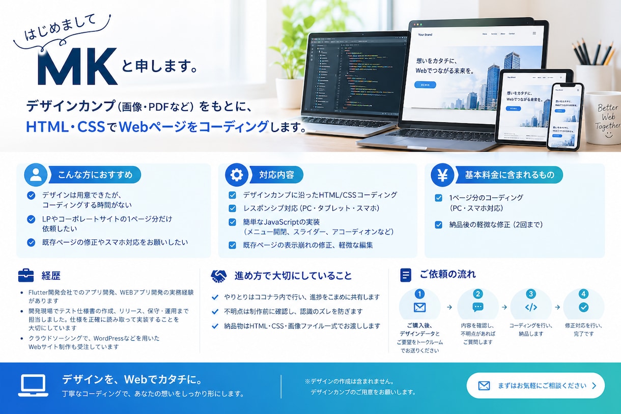 HTML/CSSでWebページをコーディングします デザインを忠実に再現／スマホ表示にも対応します イメージ1