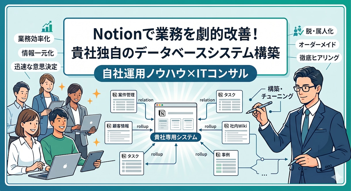 Notionで業務を劇的改善！独自システム作ります 作るだけではない！実務運用で使えるNotionシステム構築 イメージ1