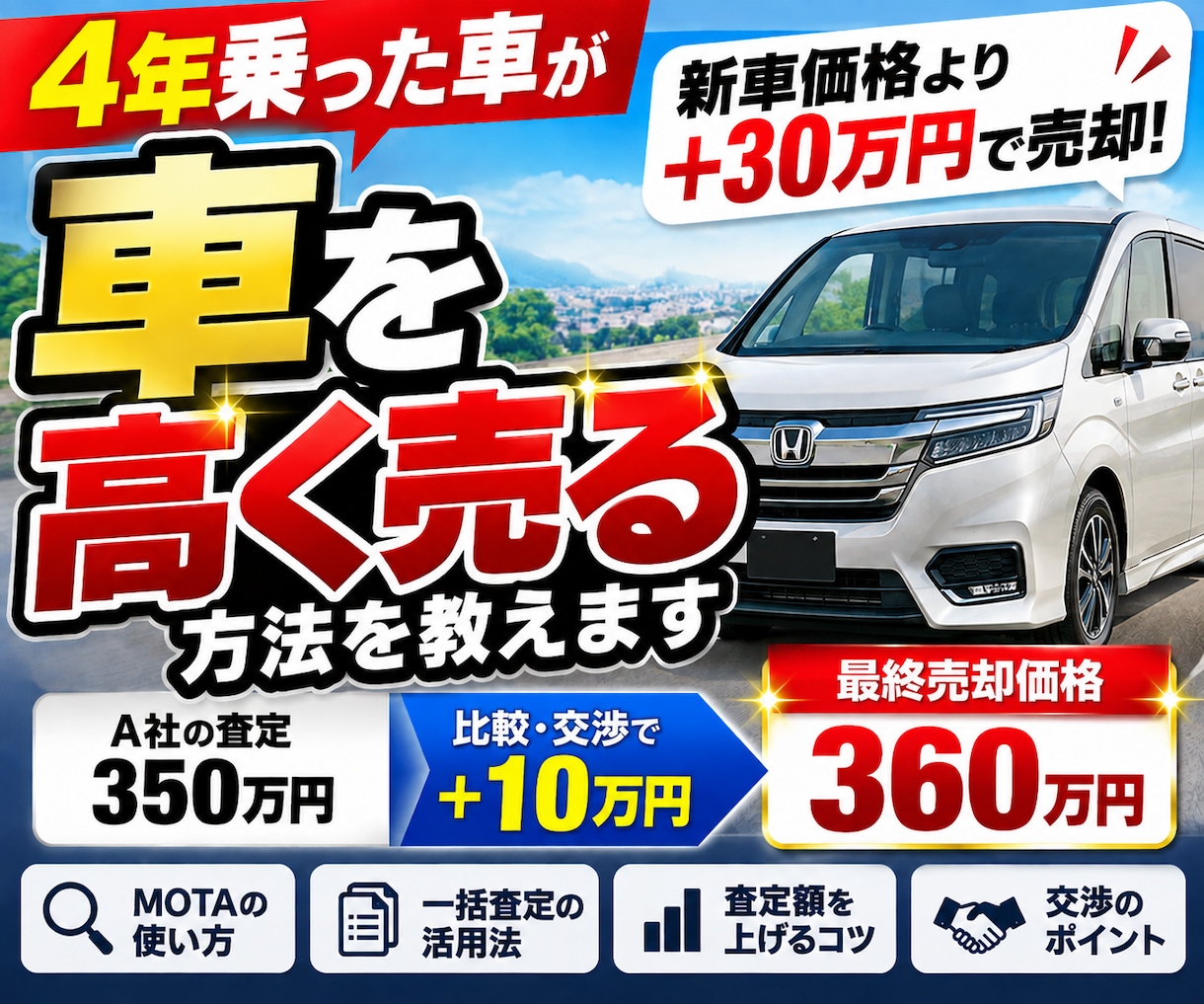 愛車を少しでも高く売る方法を教えます 4年乗った愛車を新車価格＋30万円で売却した実体験 イメージ1