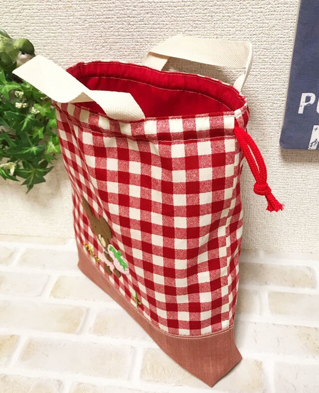 くまのアップリケの体操着袋をお作りします 送料込み◆子育て応援くまのアップリケの手作りバッグです イメージ3