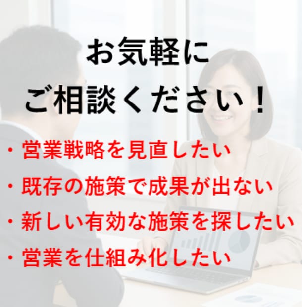 営業の見直しに関するご相談をなんでも承ります 営業戦略や営業施策、営業管理、仕組み化の相談まで幅広くご対応 イメージ1