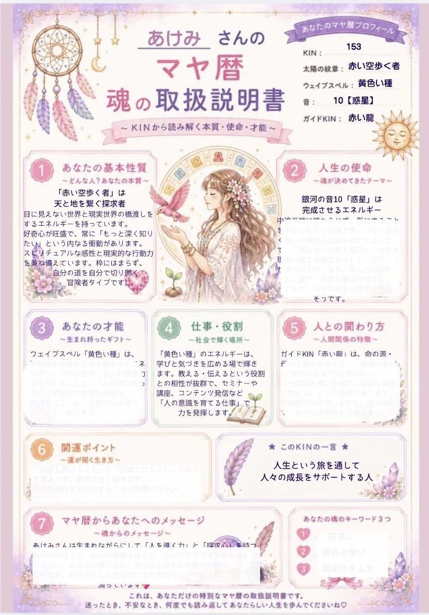 マヤ暦にてあなたの取扱説明書を作成します 可愛いのに本格派！取扱説明書｜KINから読み解く性質・使命 イメージ4