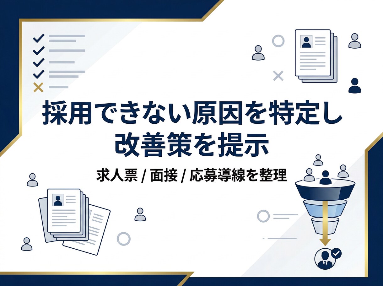 採用できない原因を特定し改善策を作ります 求人票・面接・応募導線の詰まりを整理して改善します イメージ1