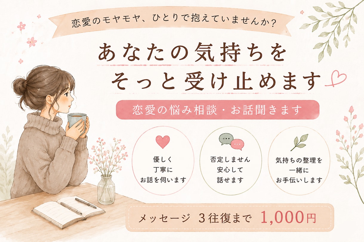 好きだけど、このままでいい？恋愛相談にのります 恋愛の「どうしたらいい？」を一緒に考えます イメージ1
