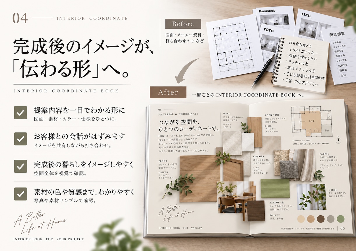 必要な案件だけIC業務をお引き受けします 住宅の素材・カラー選定から提案資料まで対応 イメージ4