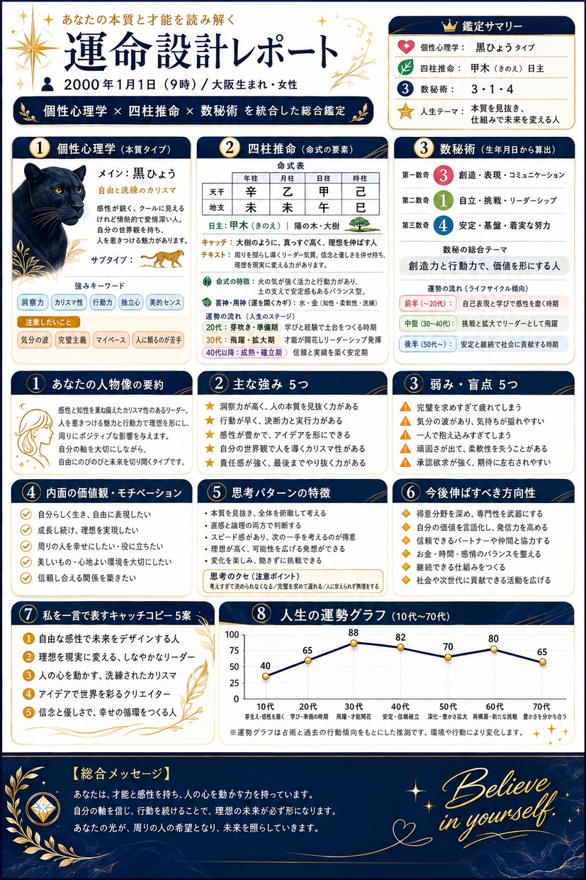 生年月日から強み・適性・運勢を診断します “なんとなくの自分”を、“言葉にできる自分”へ。 イメージ3