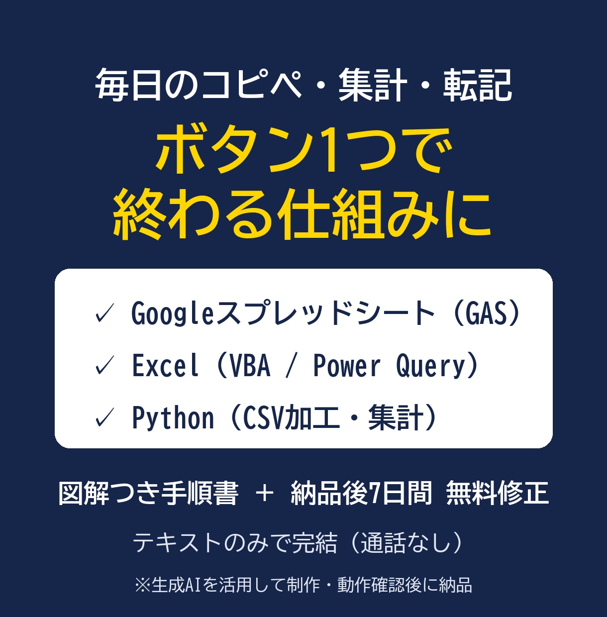 Excel・スプシの面倒な作業を自動化します 毎日のコピペ・集計・転記を、ボタン1つで終わる仕組みに イメージ1