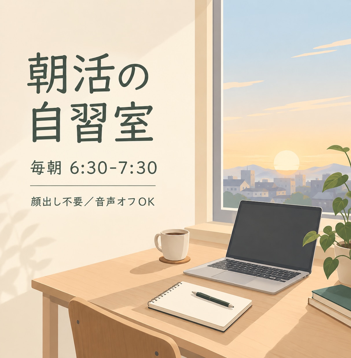 朝活の自習室⭐一緒に勉強・作業します 毎朝6:30-7:30✨顔出し不要/音声オフOK イメージ1