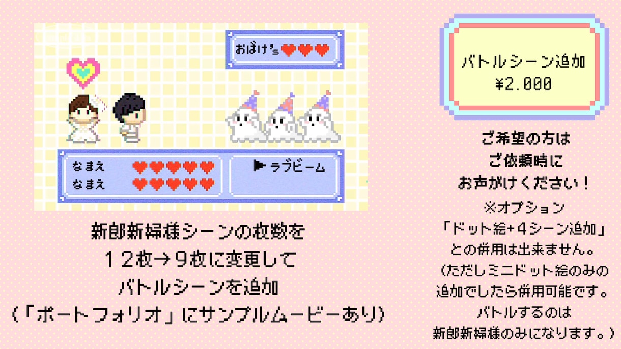 ゲーム風②結婚式プロフィールムービー作ります 著作権心配なし♩✜お二人の可愛いオーダーメイドット絵で演出✜ イメージ7