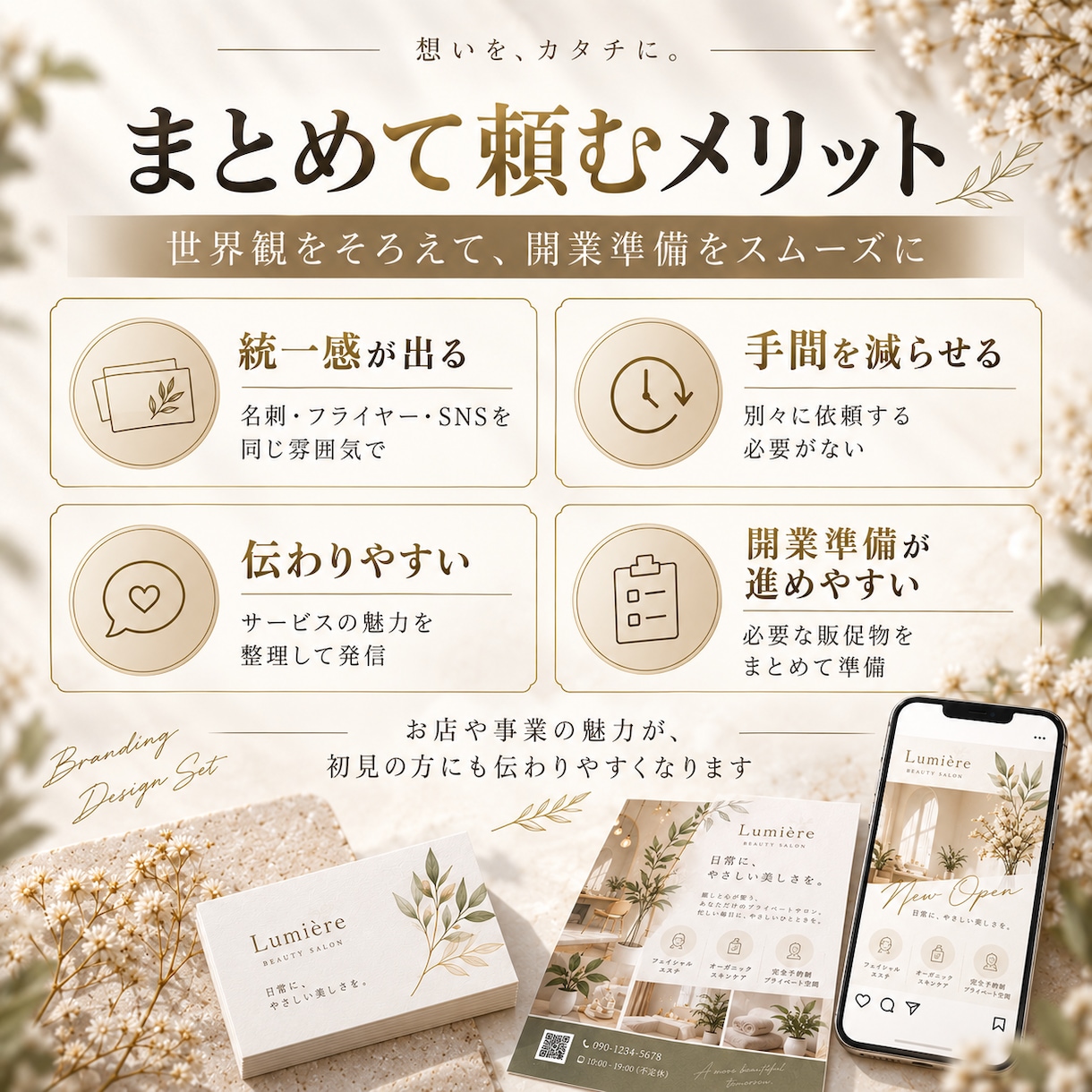 開業・店舗向け販促デザイン3点セットを制作します 名刺を作って終わりではなくお店の“伝わる”をまとめて整えます イメージ4