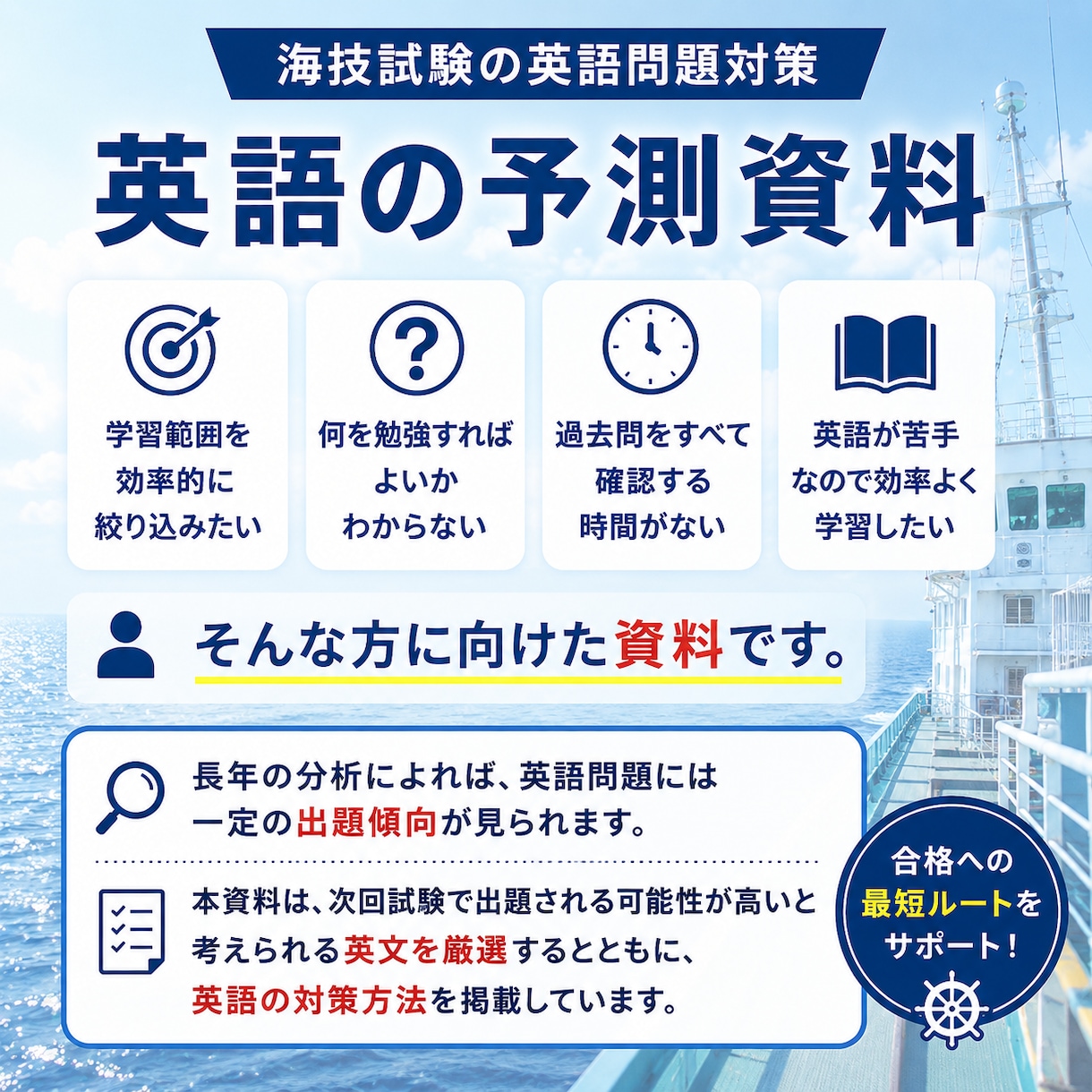 割引　ニ級海技士(航海)英語の予測を提供します 出題実績に基づく予測問題で効率的に学習範囲を絞り込めます イメージ2