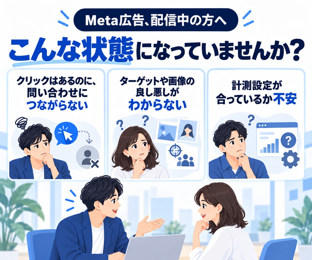 Meta広告を診断し、改善の優先順位を提案します ターゲットと広告画像を見直し、ピクセルや計測設定も確認 イメージ2
