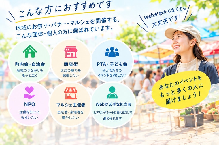 1.5万円〜｜お祭り・マルシェの告知LP作ります 町内会・PTA・商店街の方へ。初めてでも丸ごとお任せ イメージ3