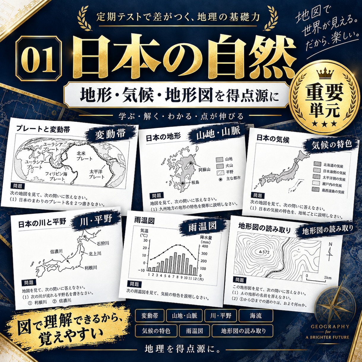 中２社会・地理全分野の定期試験対策問題を提供します 圧倒的な演習量で定期試験で90点以上を狙いましょう！ イメージ2