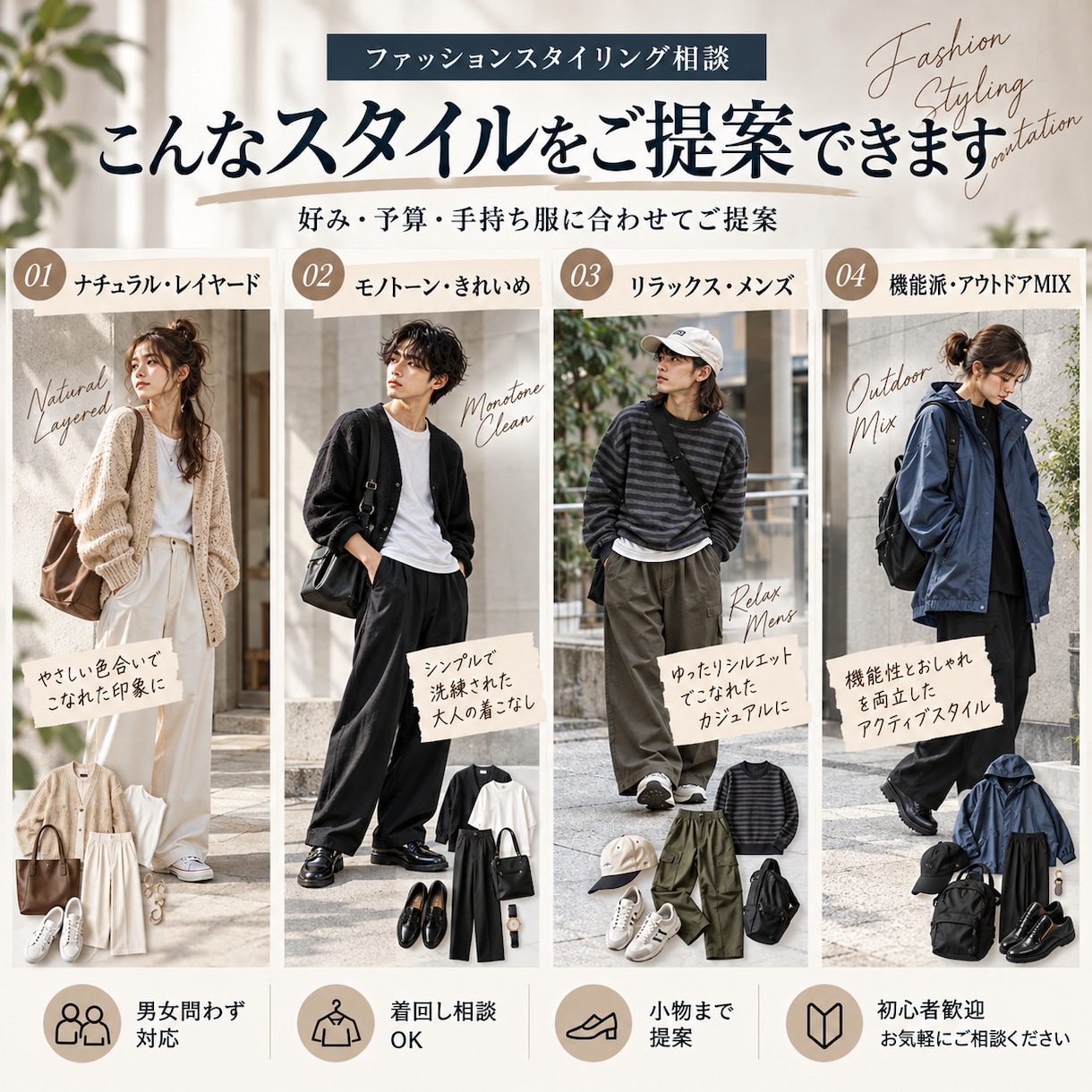 文化服装学院出身が似合う服をご提案します 男女問わず、好みや予算に合わせたスタイリングをご提案 イメージ4