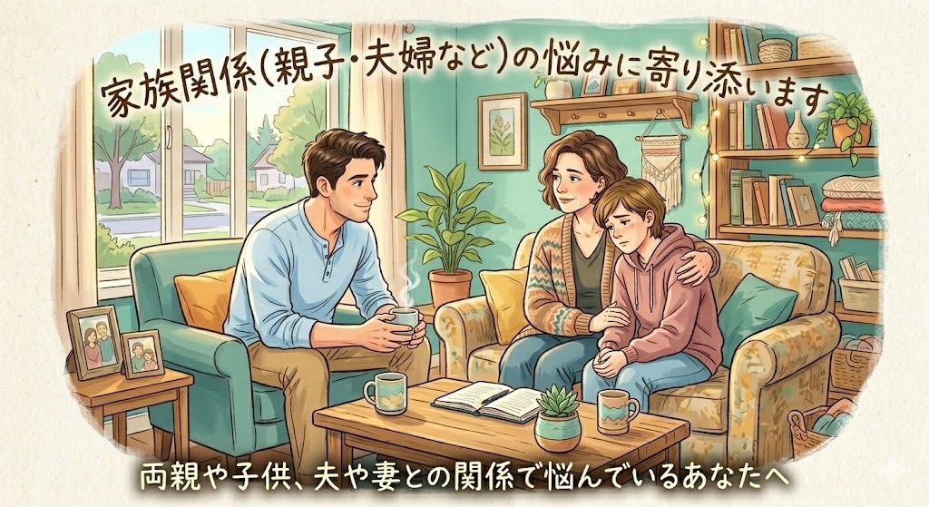 家族関係(親子・夫婦など)の悩みに寄り添います 両親や子供、夫や妻との関係で悩んでいるあなたへ イメージ1