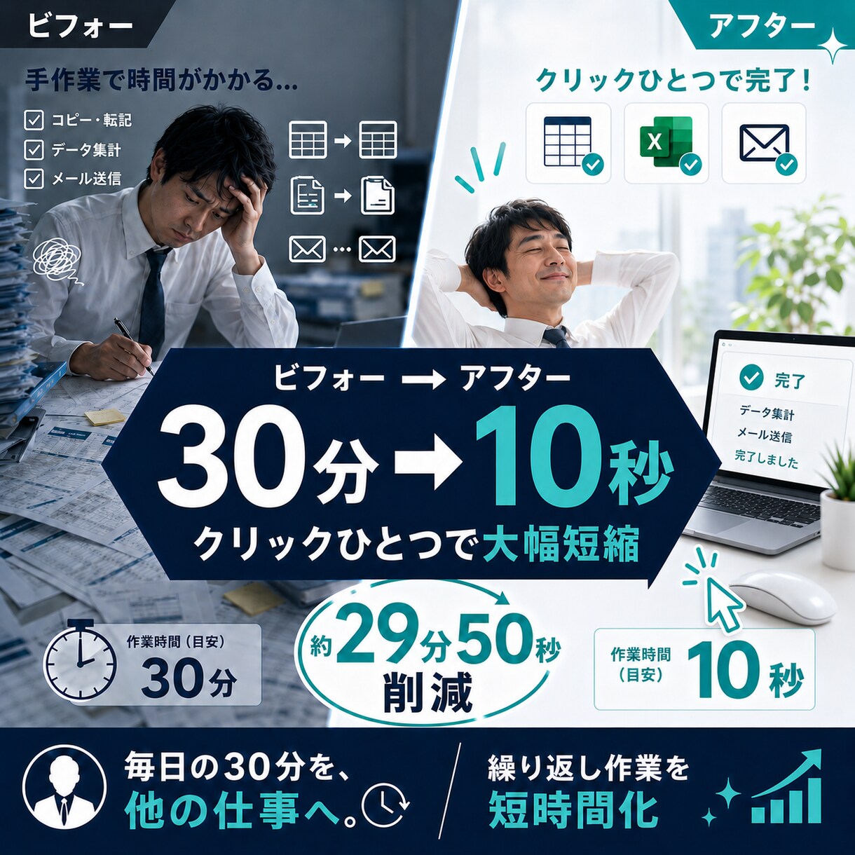毎日の手作業、ボタンひとつに変えます 集計・転記・メール送信を自動化 イメージ3