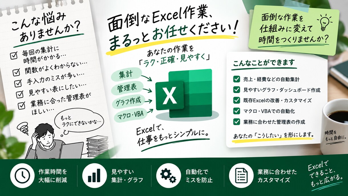 Excel業務を自動化・効率化します 面倒な集計・管理作業をExcelでラクにします イメージ3
