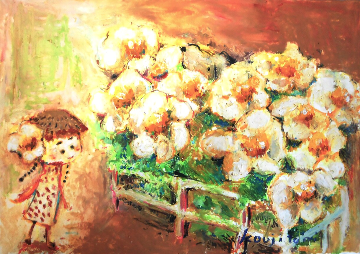 妖精とお花の絵画をクレヨンで描きます 思い出　大切　記念　お花　プレゼント イメージ6