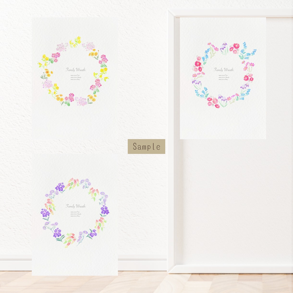 家族の誕生花をリースにしたイラストを作成します 鮮やかな水彩風の花のイラストを作成いたします イメージ4