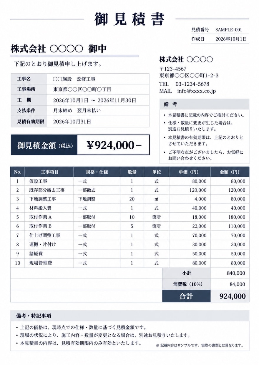 現役職人が建設工事の見積書・明細書を作成します 建設業歴15年！現場を理解した見やすい書類をPDFで納品 イメージ2