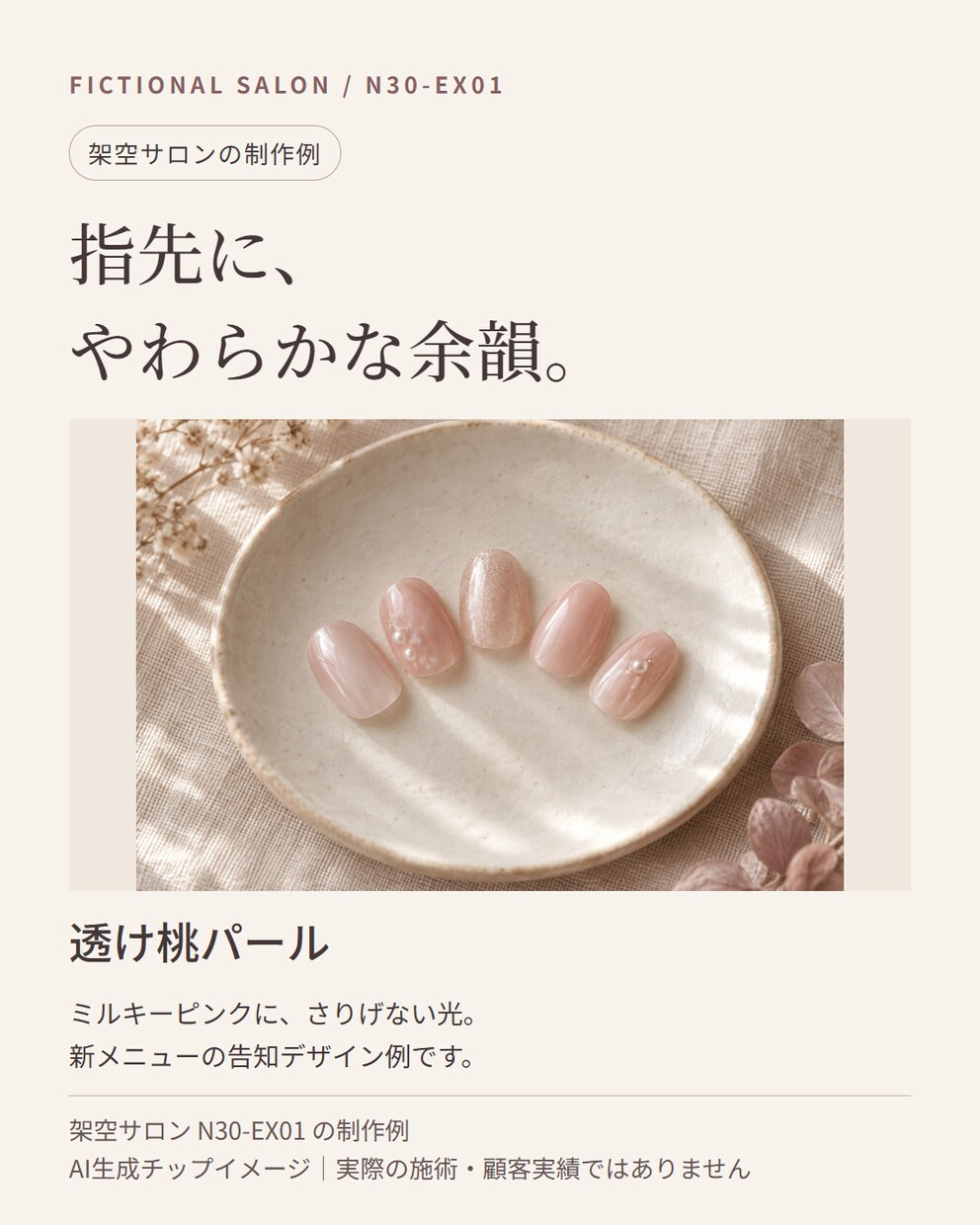 ネイルサロンの新メニュー告知を整えます 写真と情報から、画像6点と投稿文3本を制作 イメージ3