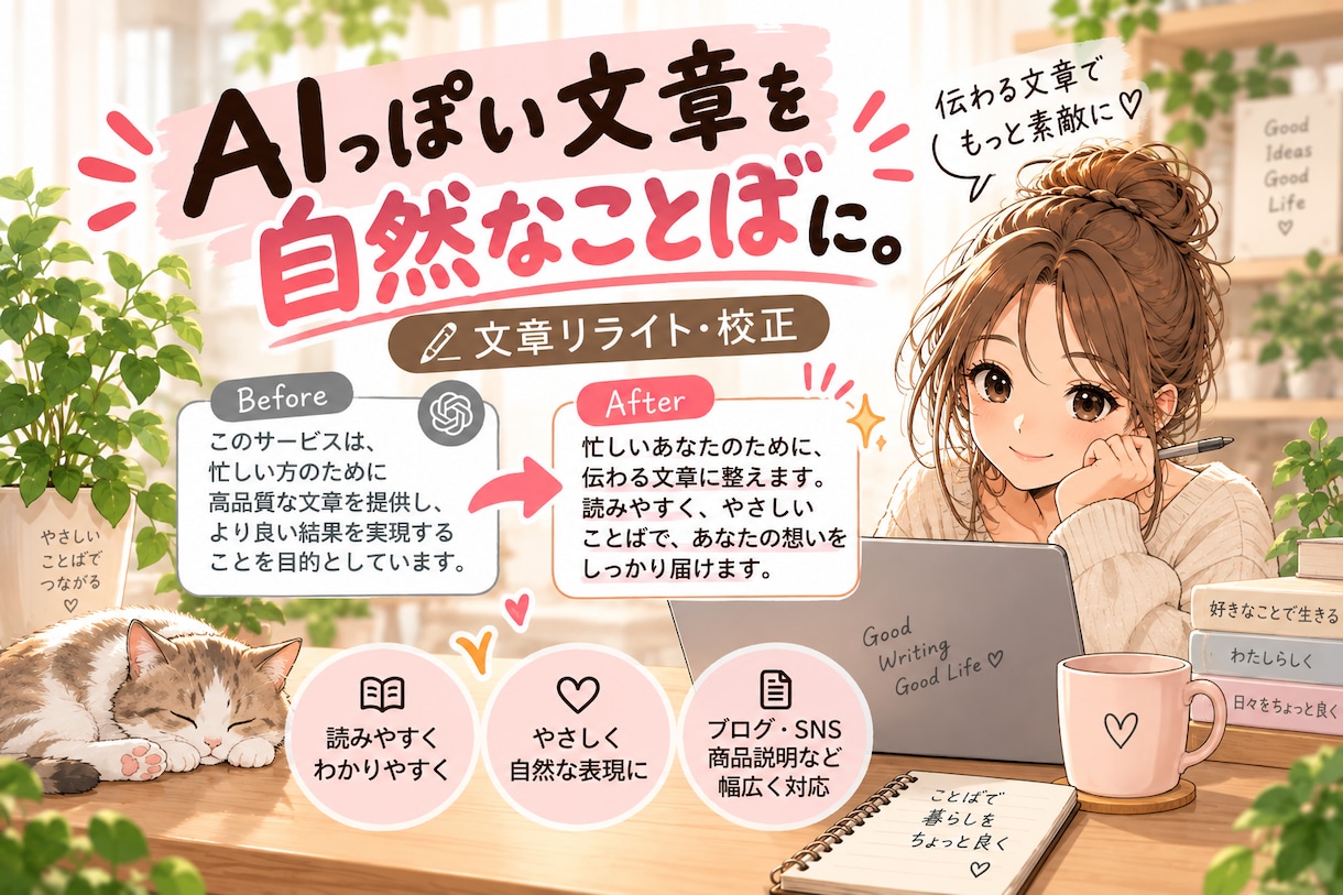 AIで作った文章を自然に整えます AIっぽい言い回しを自然で読みやすい文章に整えます イメージ1