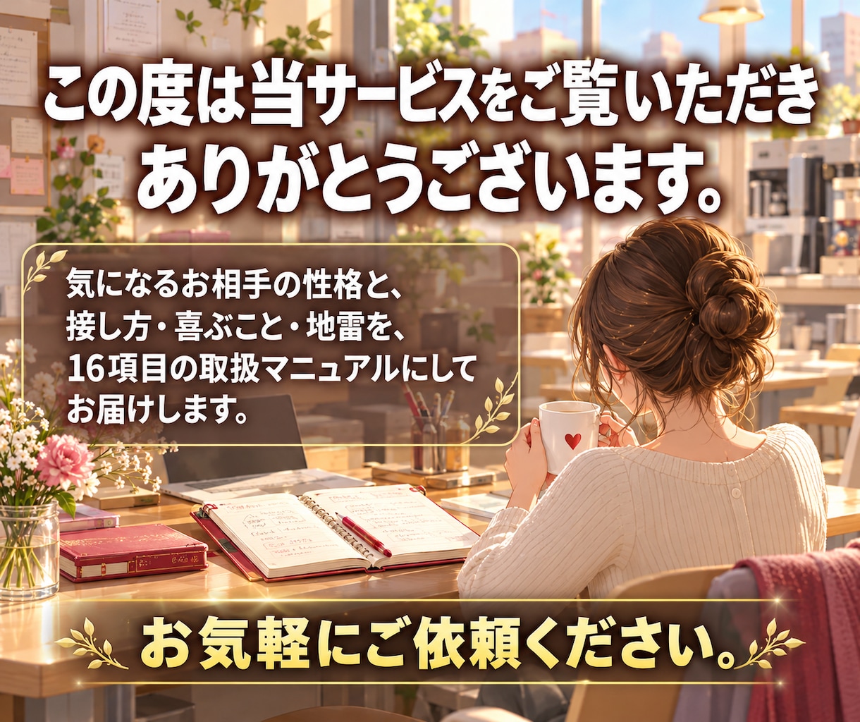 お相手のトリセツ｜恋の攻略＆取扱マニュアル作ります 8,000字以上｜本音・地雷・接し方を16項目でお教えします イメージ2