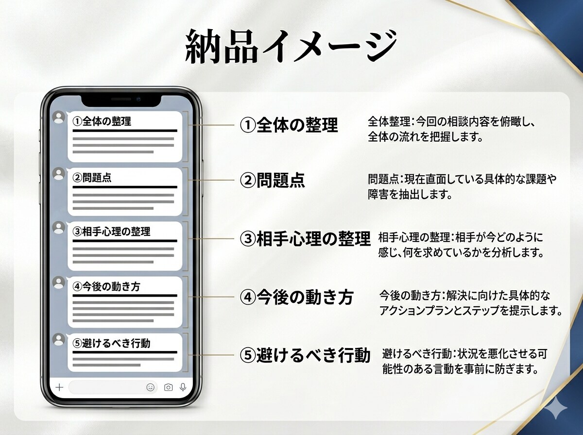 恋愛の悩みを整理して具体的にアドバイスします 相手の気持ちが分からない、次の一手に迷う方へ イメージ4