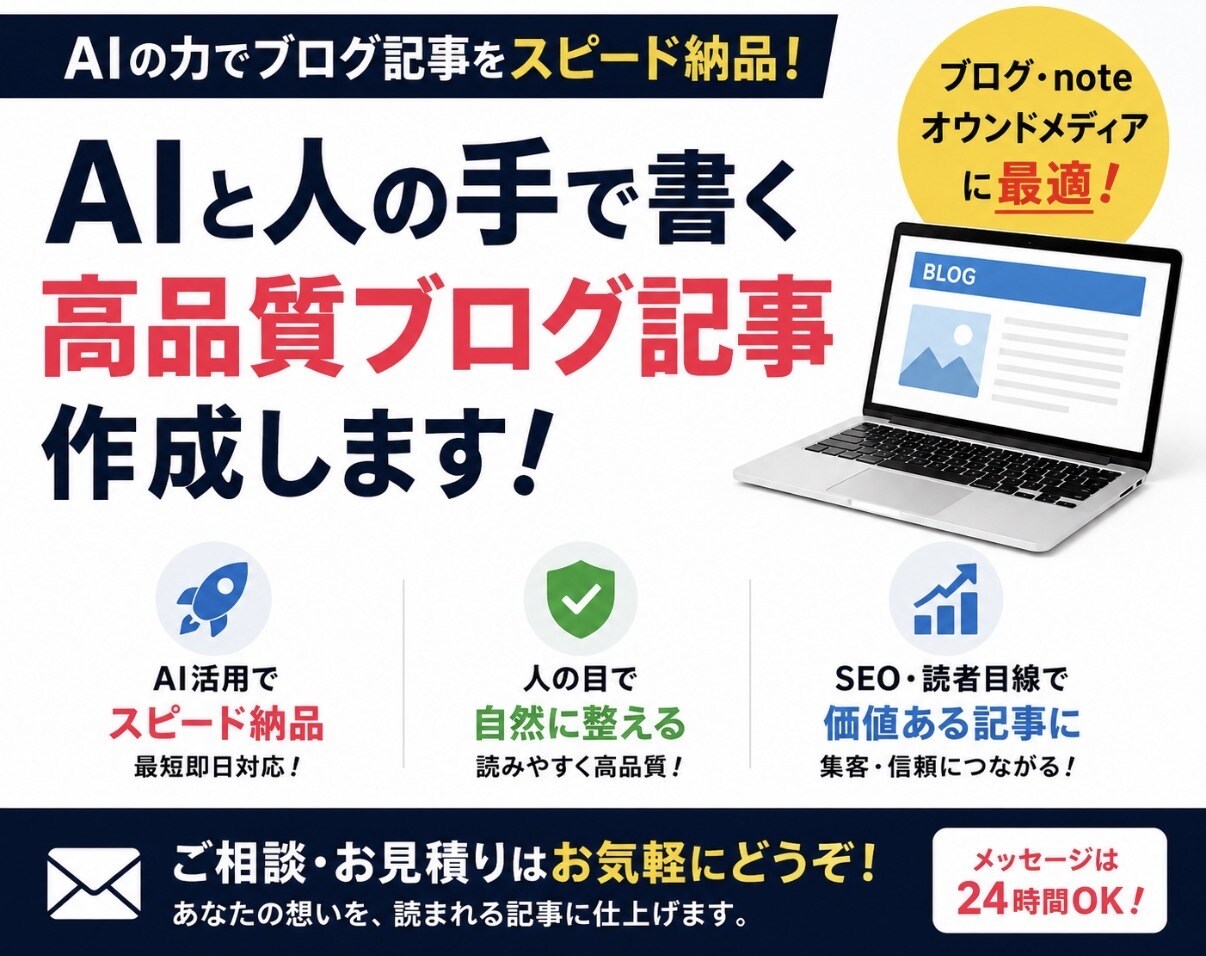 AIと人の手で読まれるブログ記事を執筆します AI活用で高速納品、最後は人の目で自然に整えます イメージ1