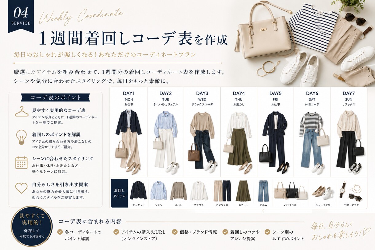 お客様の希望に合わせコーディネート提案します ファッション歴20年｜1週間コーデをプロが完全提案 イメージ5