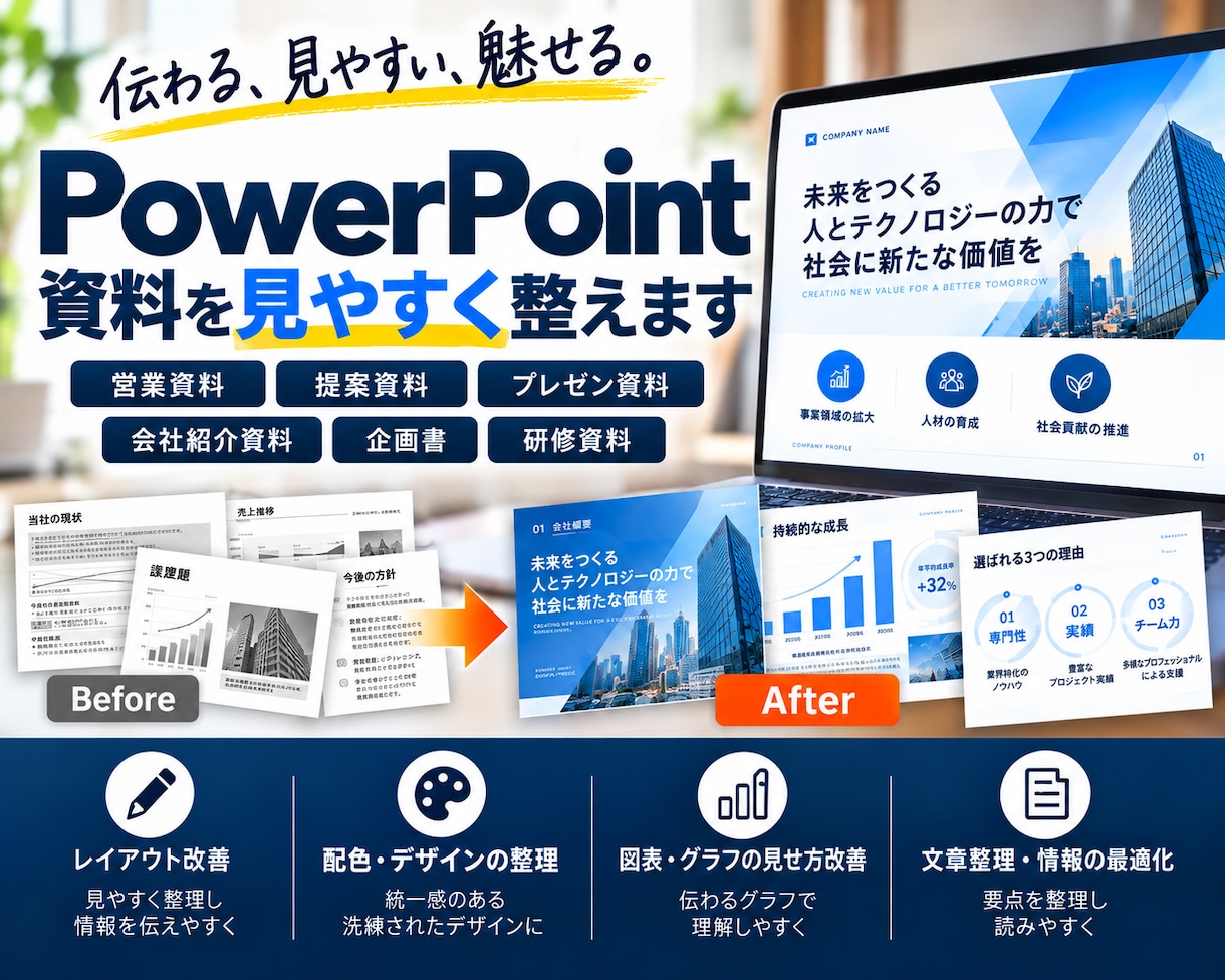 PowerPoint資料を見やすく整えます 【営業・提案・プレゼン資料】伝わるデザインに改善 イメージ1
