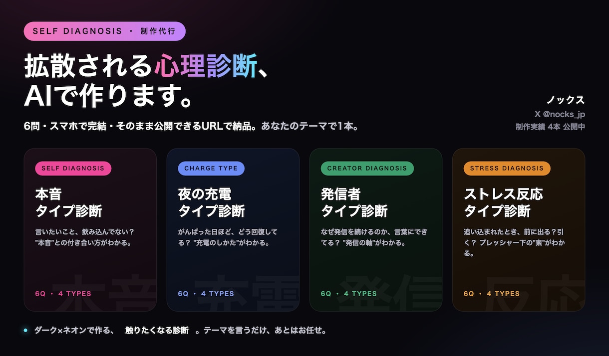 SNS集客につながる心理診断を作ります SNS拡散の入口になる心理診断、スマホ対応で制作します イメージ1